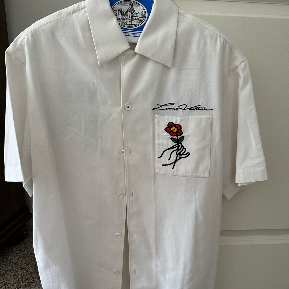 Louis Vuitton Men’s White Casual Button Down Shirt with Embroidery
